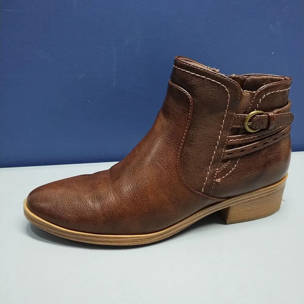 Baretraps Medley Ankle Bootie Womens Size 8M Brown‎ Leather Block Heel Side Zip
